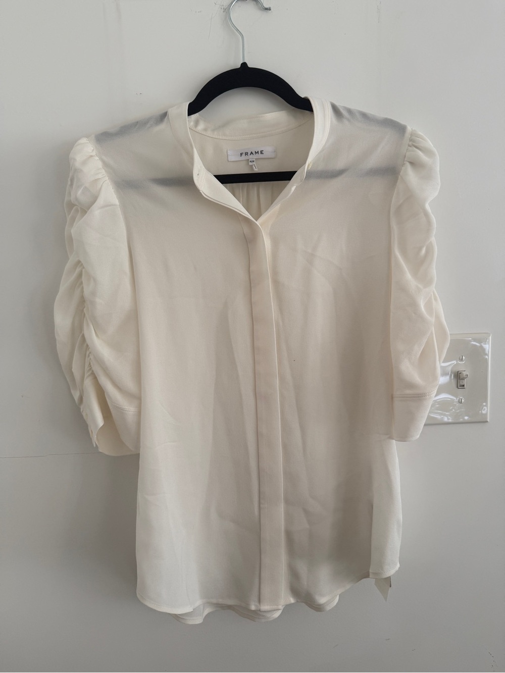 FRAME Silk Puff Sleeve Blouse Ivory M